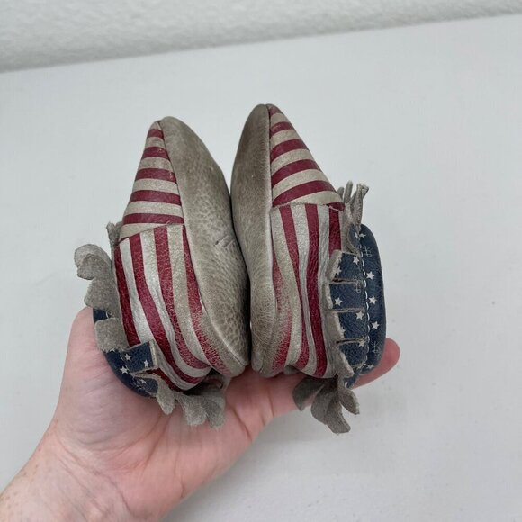 Freshly Picked Born in the USA American Flag Leather Moccasins Shoes Baby size 3 - Picture 7 of 9